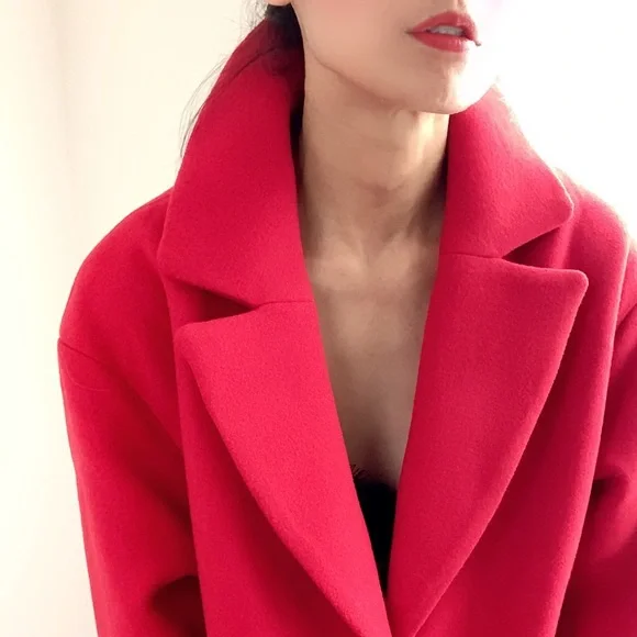 OVERSIZED LAPEL LONG COAT - RED SIZE S - Picture 4 of 6